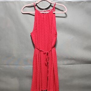 ELLE Coral-Pink Textured Spaghetti-Strap Dress